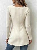 Women's Off White Double Button Square Neck Long Sleeve Jacket
