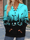 Women's Halloween Multi Pumpkin Bat V Neck Hoodie