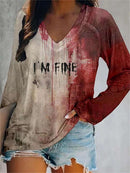 Women's Halloween Multi Blood Splash Letter Print V Neck Blouse