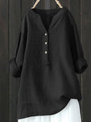 Standing Collar Solid Color Button Up Long Sleeve Top