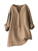 Standing Collar Solid Color Button Up Long Sleeve Top