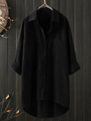 Solid Cotton Linen V-Neck Loose Top