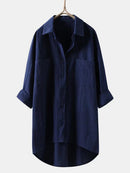 Solid Cotton Linen V-Neck Loose Top