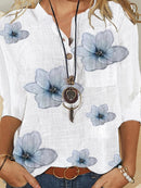 Women's Floral Front-Button 3/4 Sleeve Casual Top
