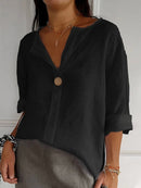 Women's Cotton Relaxed 3/4 Sleeve One-Button Blouse