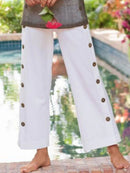 Side-Button Wide Leg Pants for Women