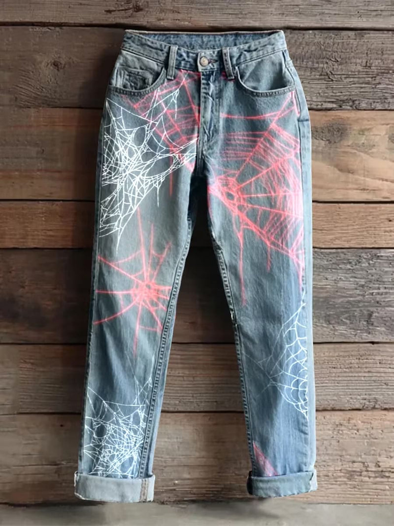 Women's Halloween Blue Vintage Wash High Waist Wide Leg Jeans