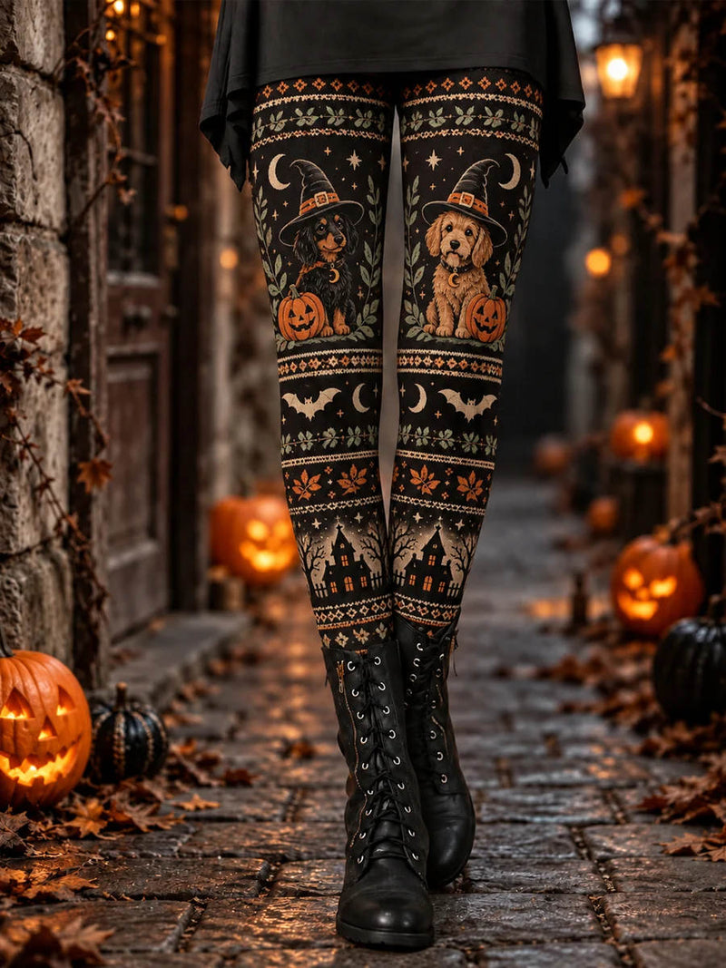 Women's Halloween Multi Dogs Print Elastic Waist Maxi Pants