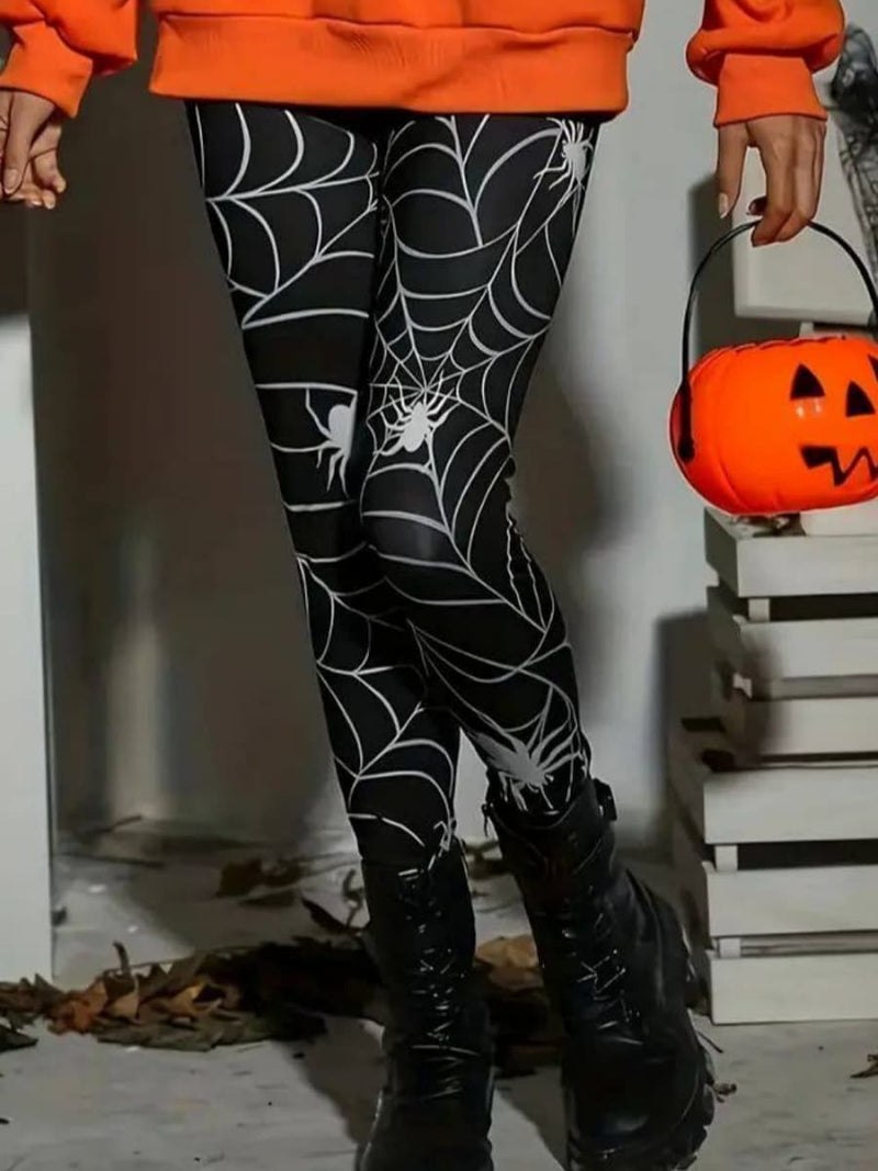 Women's Halloween Black White Spider Web Print High Waist Leggings