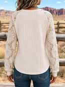 Women's Apricot Sunflower Lace Splicing Raglan Round Neck Long Sleeve Top