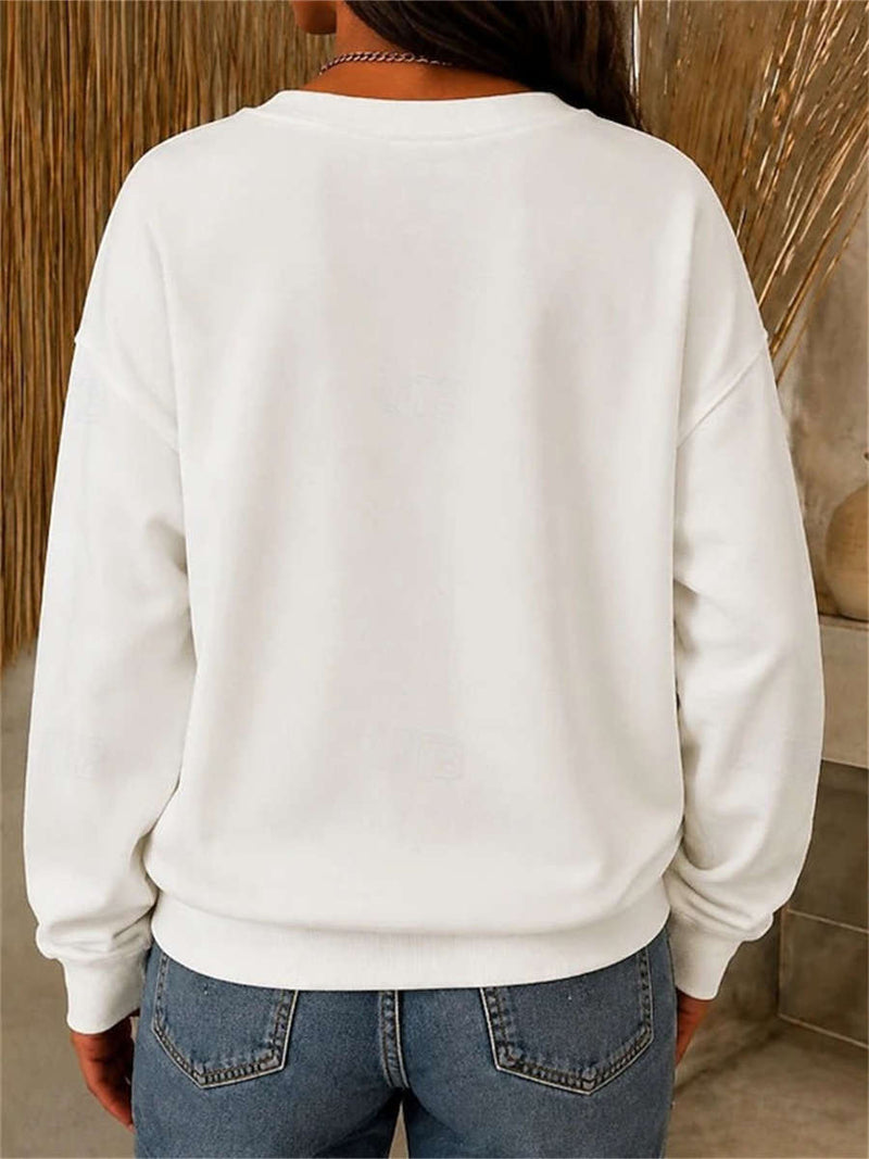 Women's White 3D Torn Paper Cat Print Round Neck Long Sleeve Sweatshirt