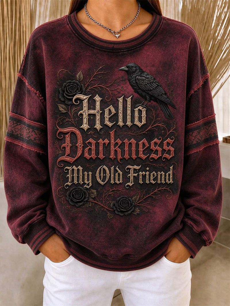 Women's Halloween Burgundy Crow Rose Letter Print Round Neck Long Sleeve Sweatshirt