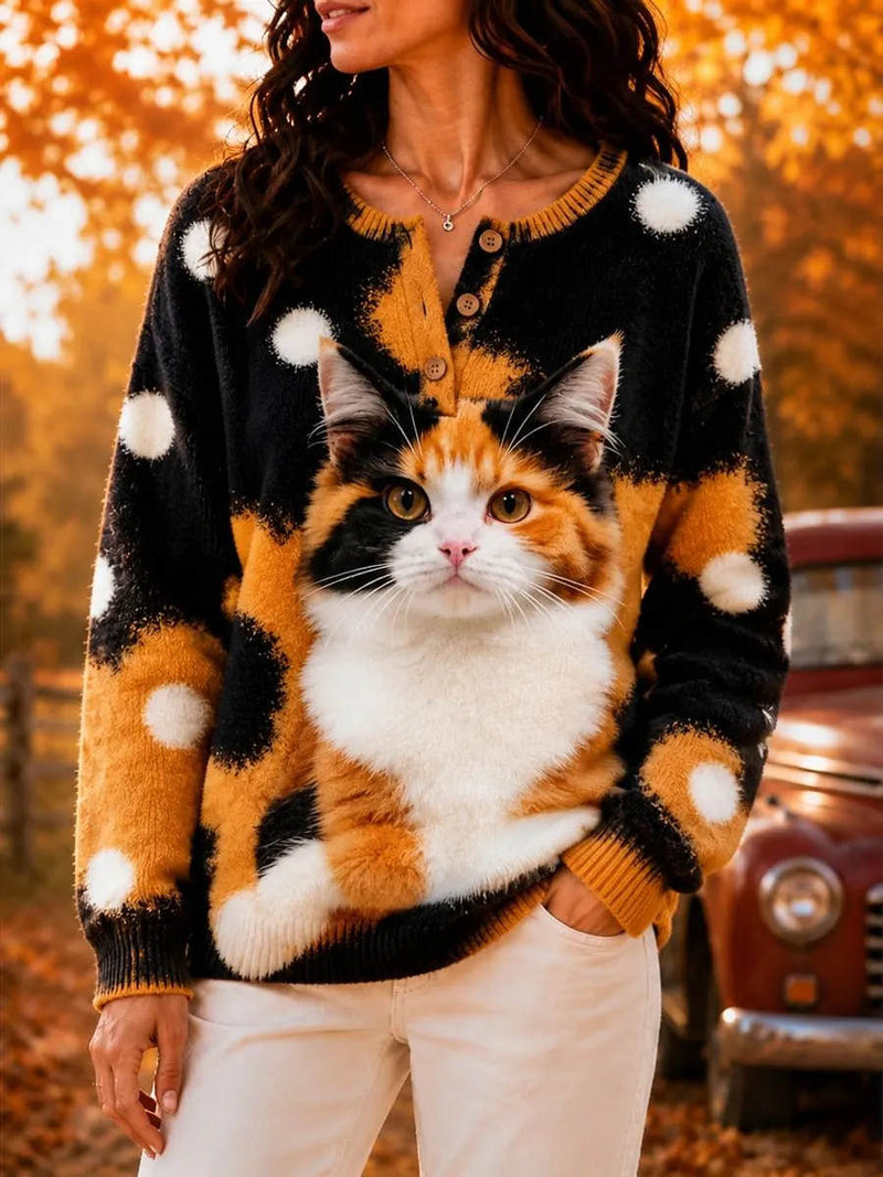 Women's Multi Animal V Neck Long Sleeve Sweater
