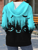 Women's Halloween Multi Pumpkin Bat V Neck Hoodie