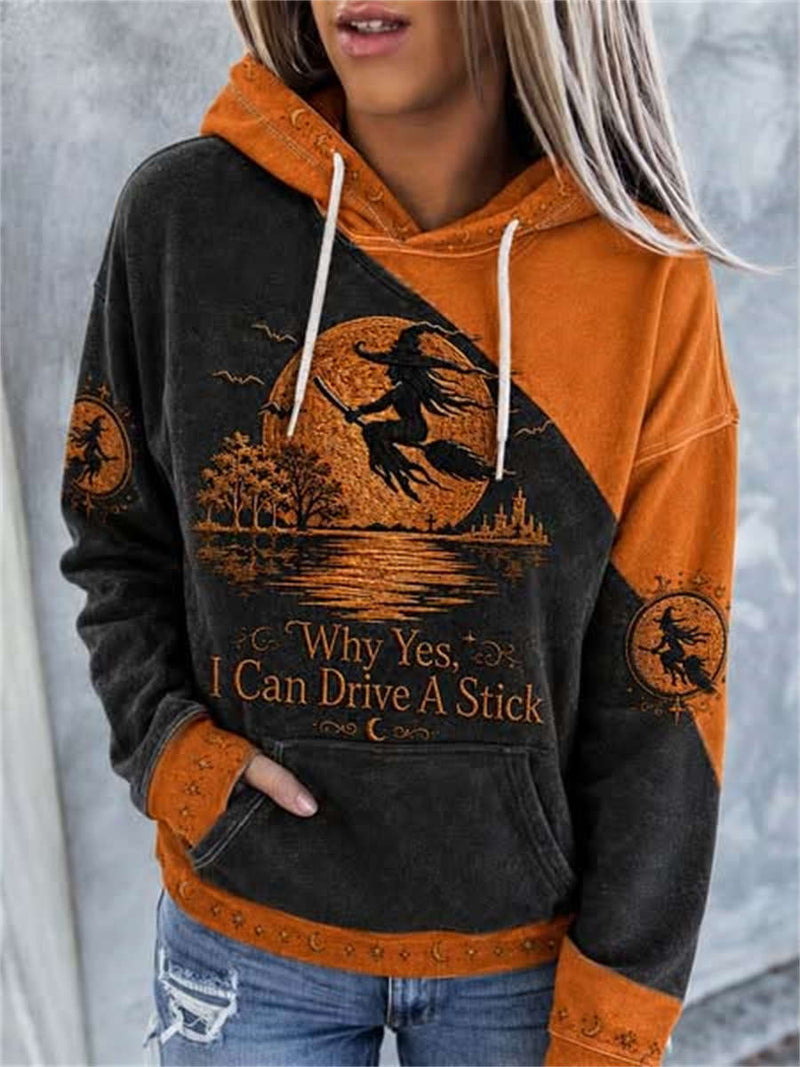 Women's Halloween Multi Witch Text Print Round Neck Hoodie