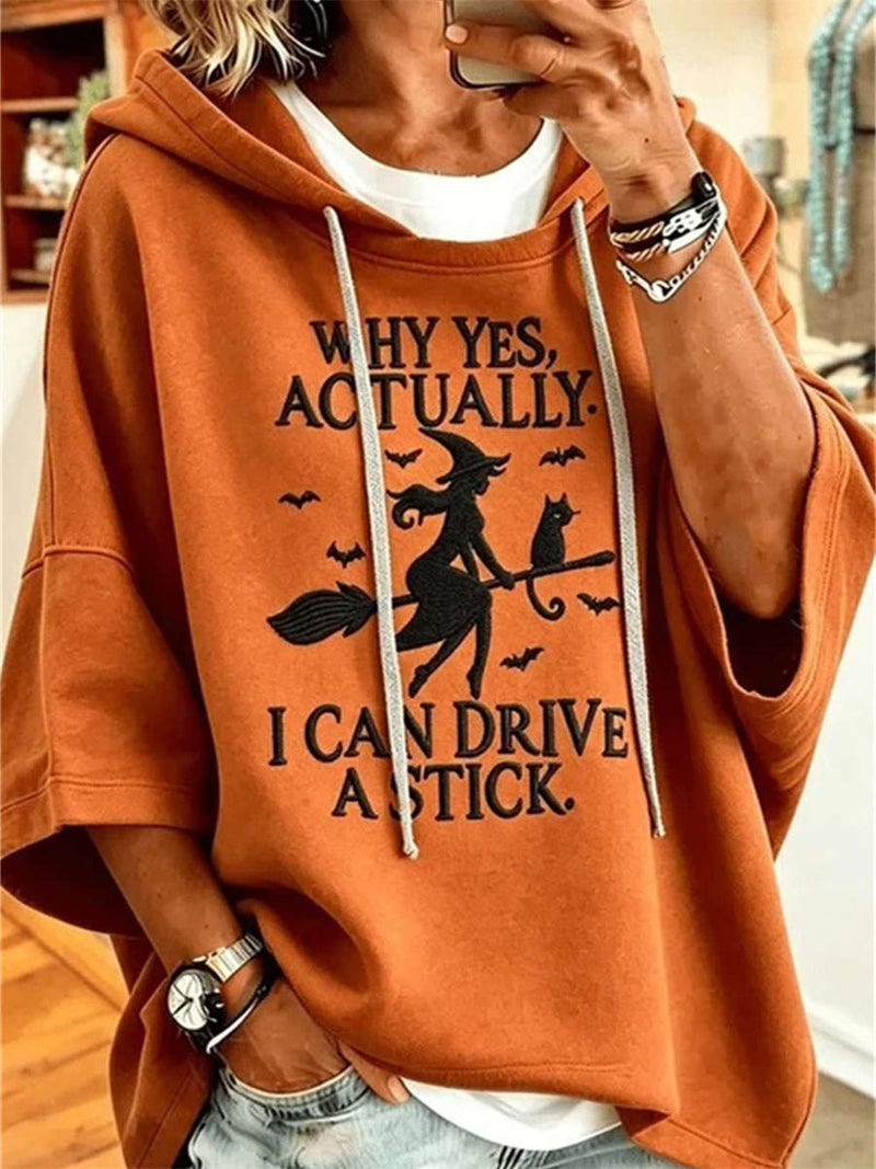 Women's Halloween Orange Witch Hooded Hoodie