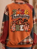 Women's Thanksgiving Orange Pumpkin Print Round Neck Long Sleeve Sweatshirt