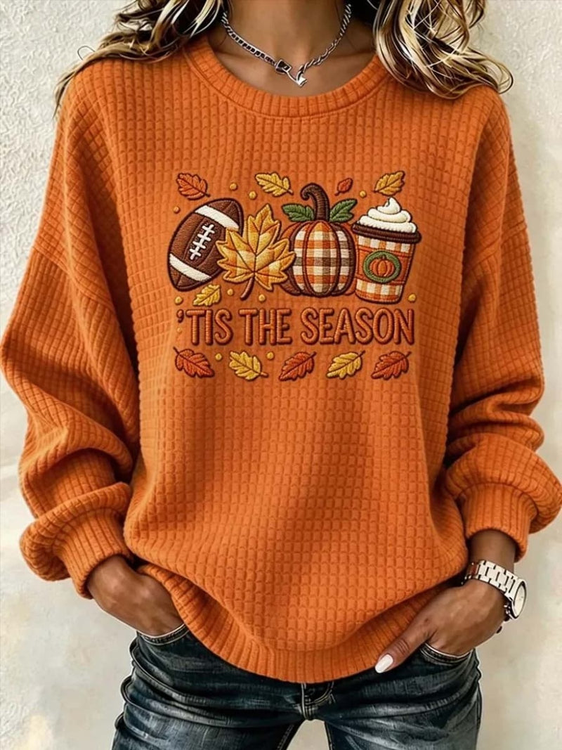 Women's Halloween Orange Fall Graphic Round Neck Top
