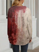 Women's Halloween Multi Blood Splash Letter Print V Neck Blouse