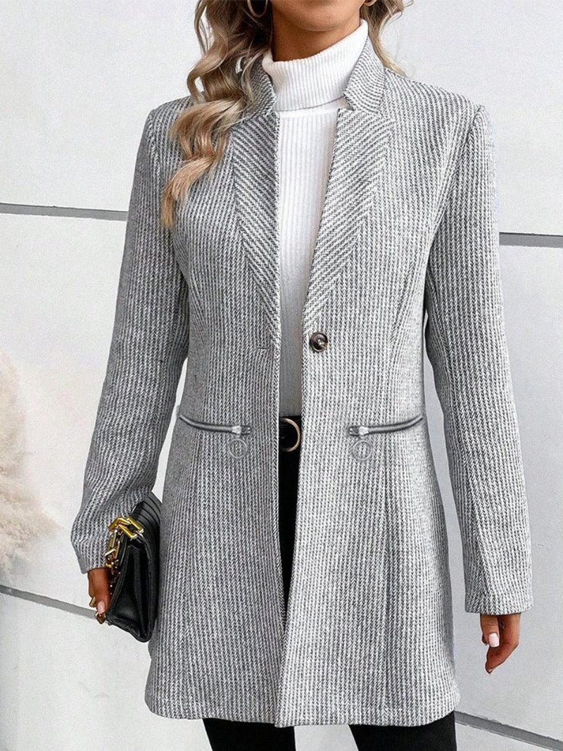 Plain Long Sleeve Pocket Casual Outerwear