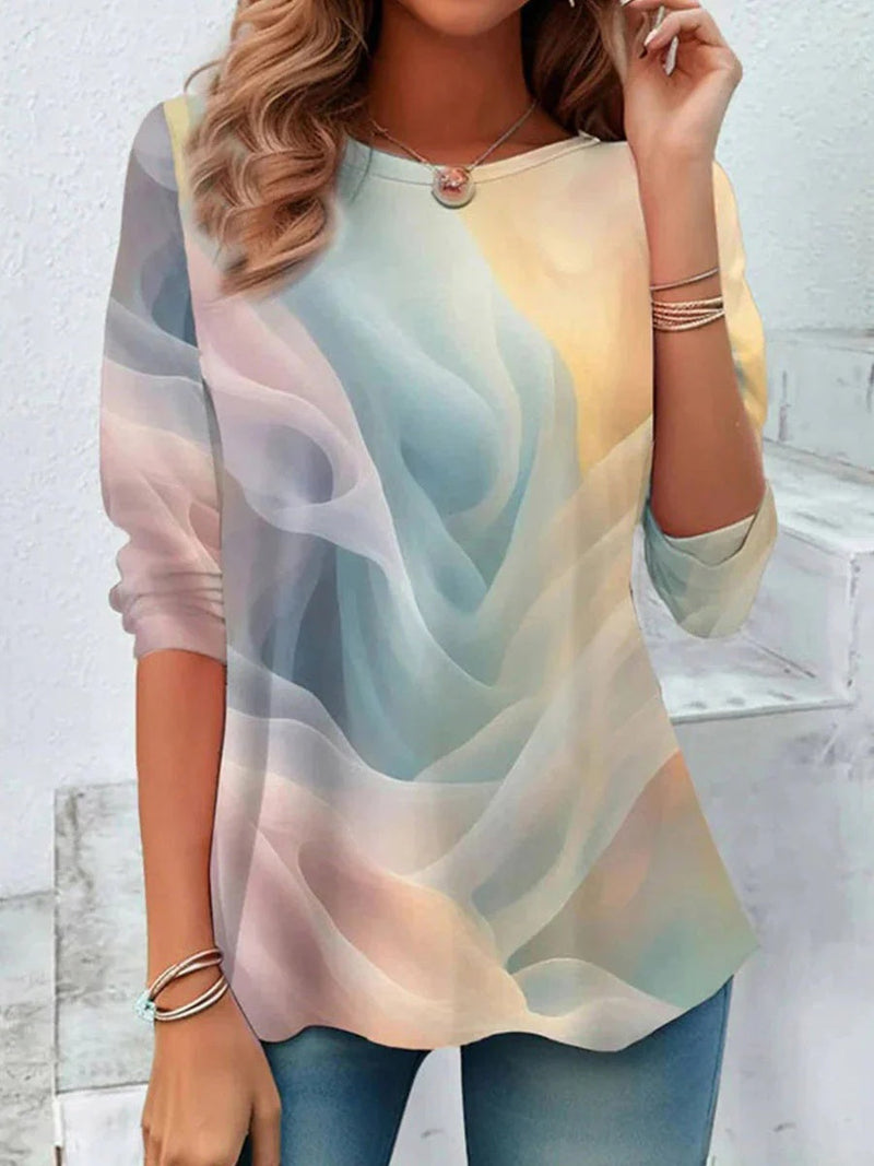Casual Gradient Round Neck Long Sleeve T-Shirt