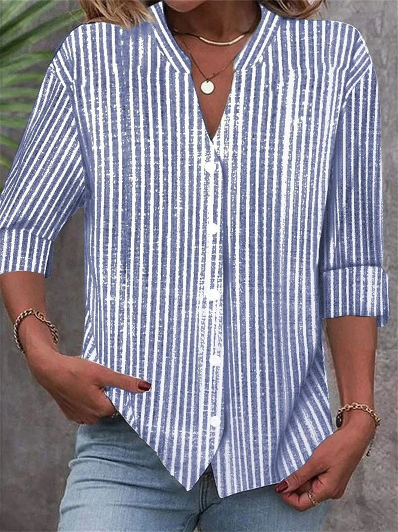 Stripe Printed Long Sleeve Casual Daily Shirt