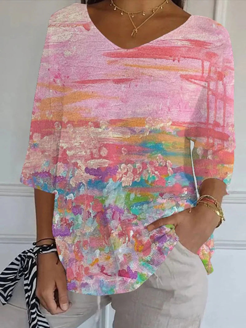 Sweet 3/4 Sleeve V-Neck Blouse