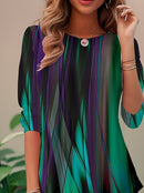 Abstract Print 3/4 Sleeve Round Neck Women's Casual Loose Blouse