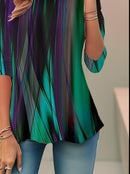Abstract Print 3/4 Sleeve Round Neck Women's Casual Loose Blouse