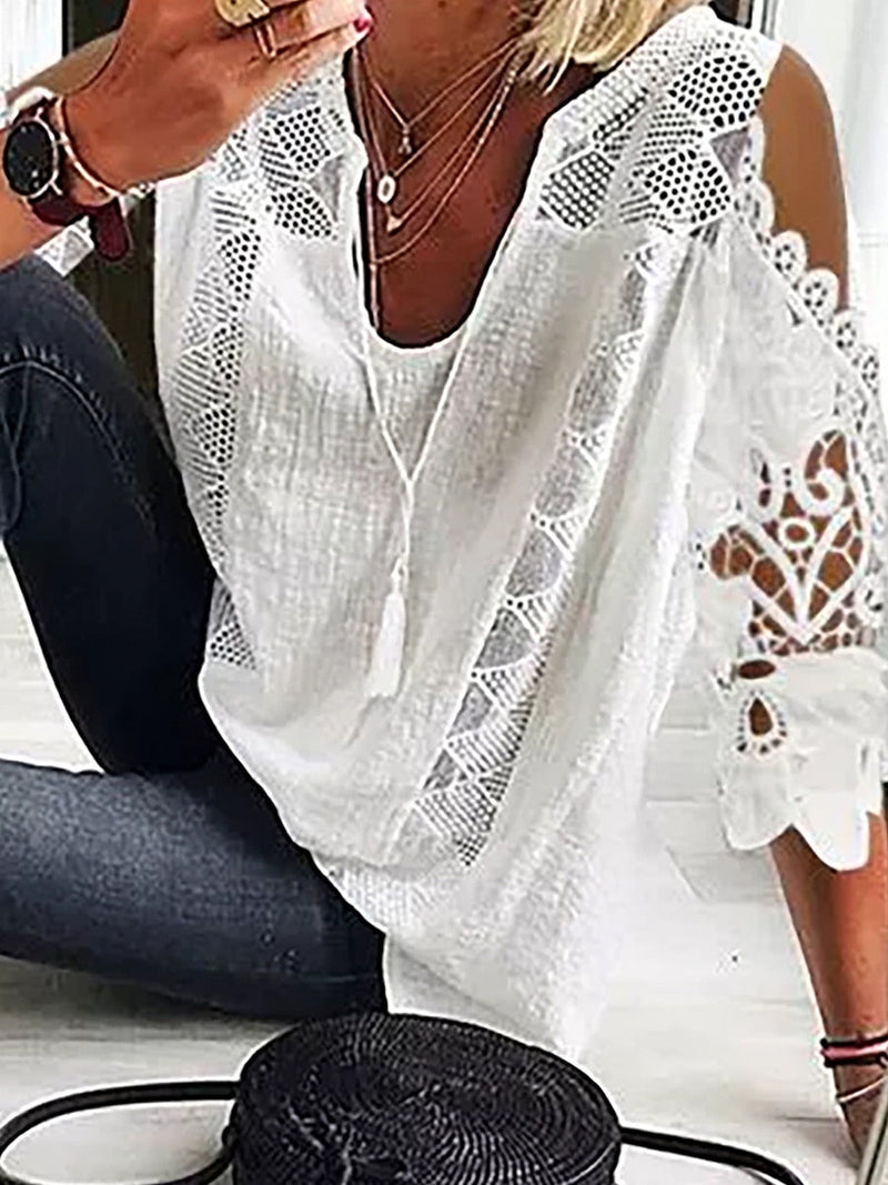 Casual Cold Shoulder Plain Blouse