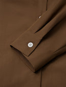 Solid Coffee Plain V-Neck Loose Fit Casual Button Shirt