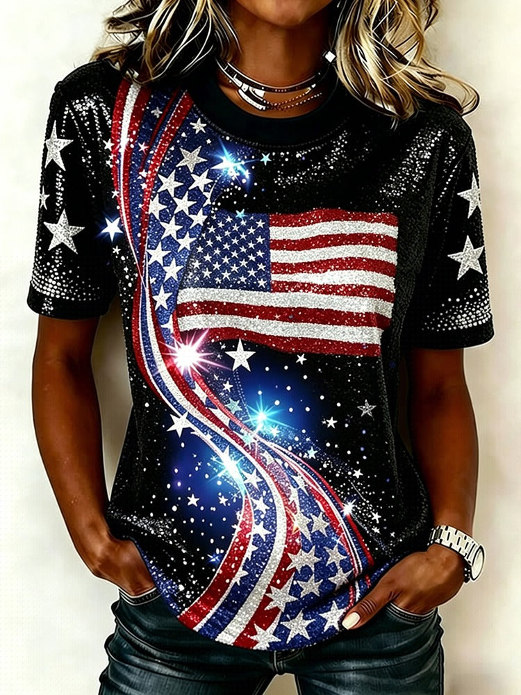 Women's Retro Independence Day Anniversary Printed T-shirt
