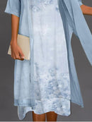 Floral Print Midi Dress with Sheer Long Cardigan Set for Women