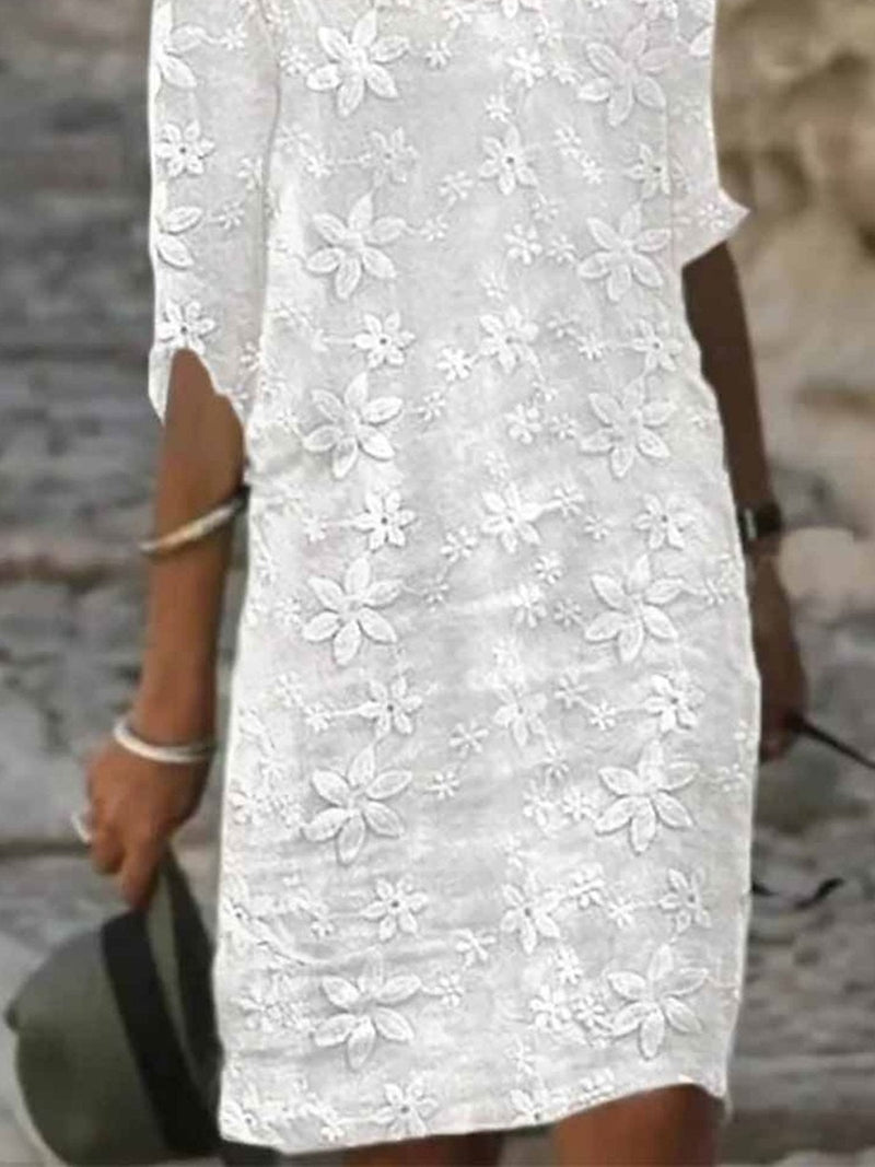 Floral Lace 3/4 Sleeve Casual Shift Dress for Women