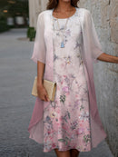 Floral Print Sleeveless Midi Dress with Outerwear for Women