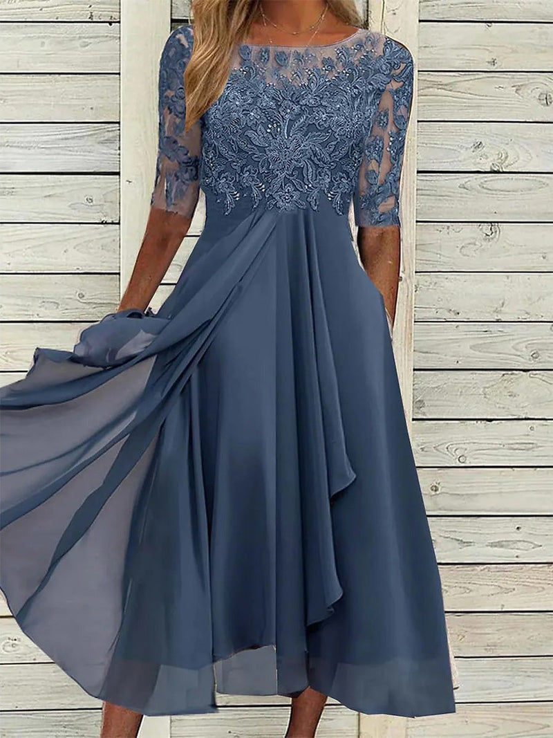 Plain Half Sleeve Party Comfy Elegant Wedding Guest Midi Dress