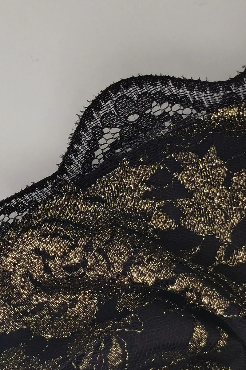 Black Lace Floral Embroidery V-Neck 3/4 Sleeve Elegant Midi Dress