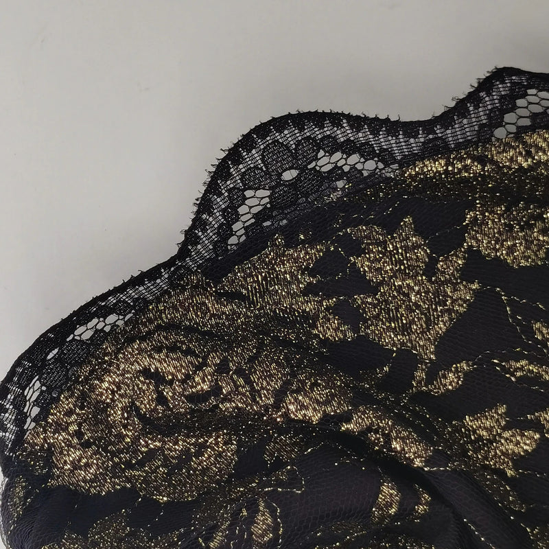 Black Lace Floral Embroidery V-Neck 3/4 Sleeve Elegant Midi Dress