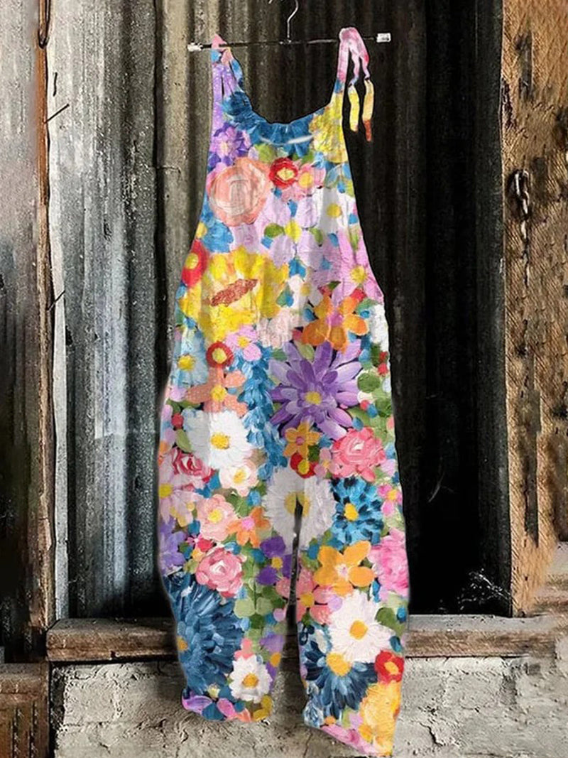 Floral Print Bib Trousers for Women