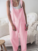 Retro Casual Relaxed Cotton Linen Wide Leg Jumpsuit for Women