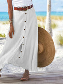 Women's Solid Straight Fashion Split Button Maxi High Waist Skirt