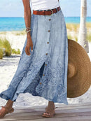 Women's Floral Printed Graphic Straight Fashion Split Button Maxi High Waist Skirt