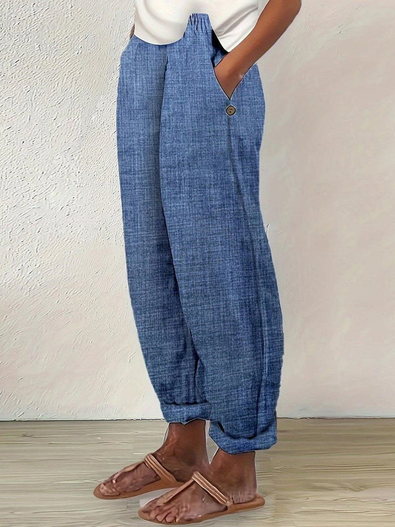 Comfy Blue Plain Side Pocket Pants