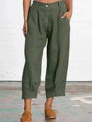 Casual Women Solid Fashion Cropped Pants