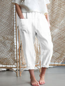 Casual Plain Loose Pocket Cropped Pants