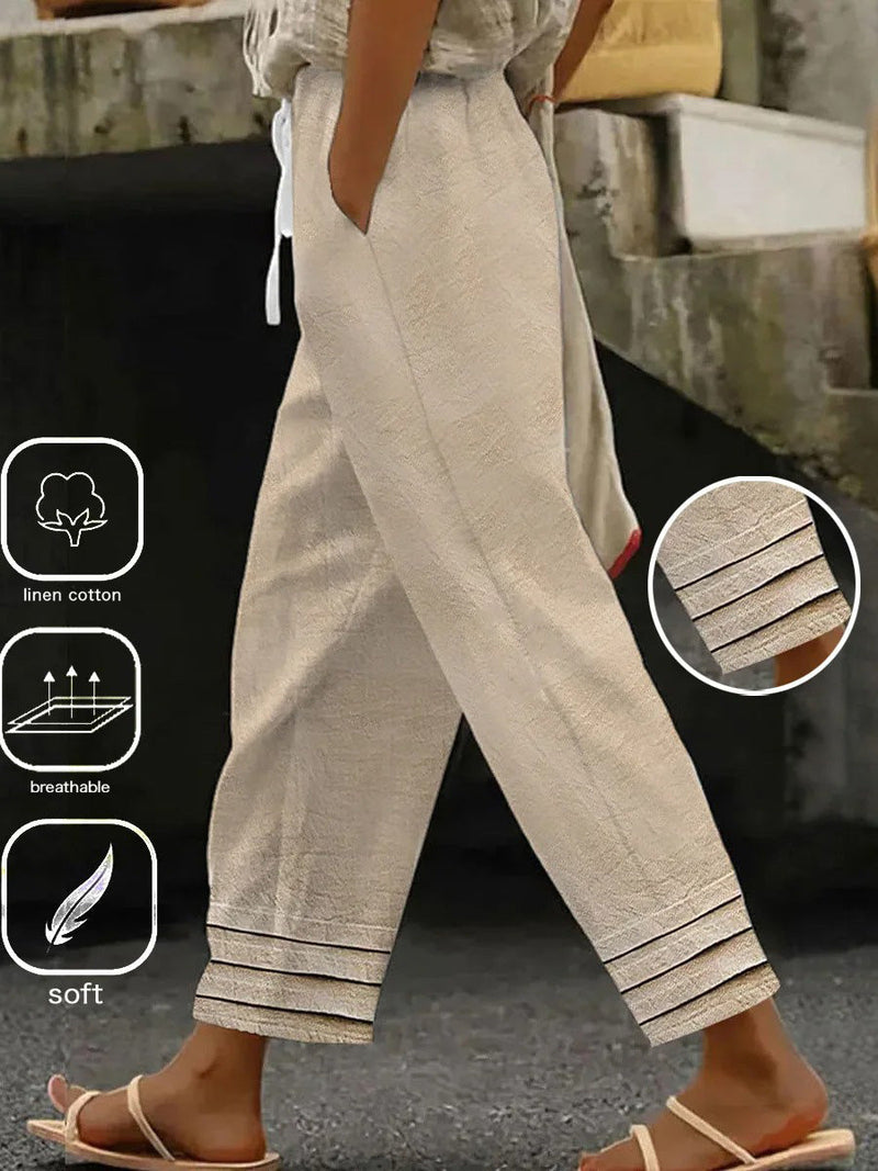 Khaki Pocket Stitching Plain Casual Pants
