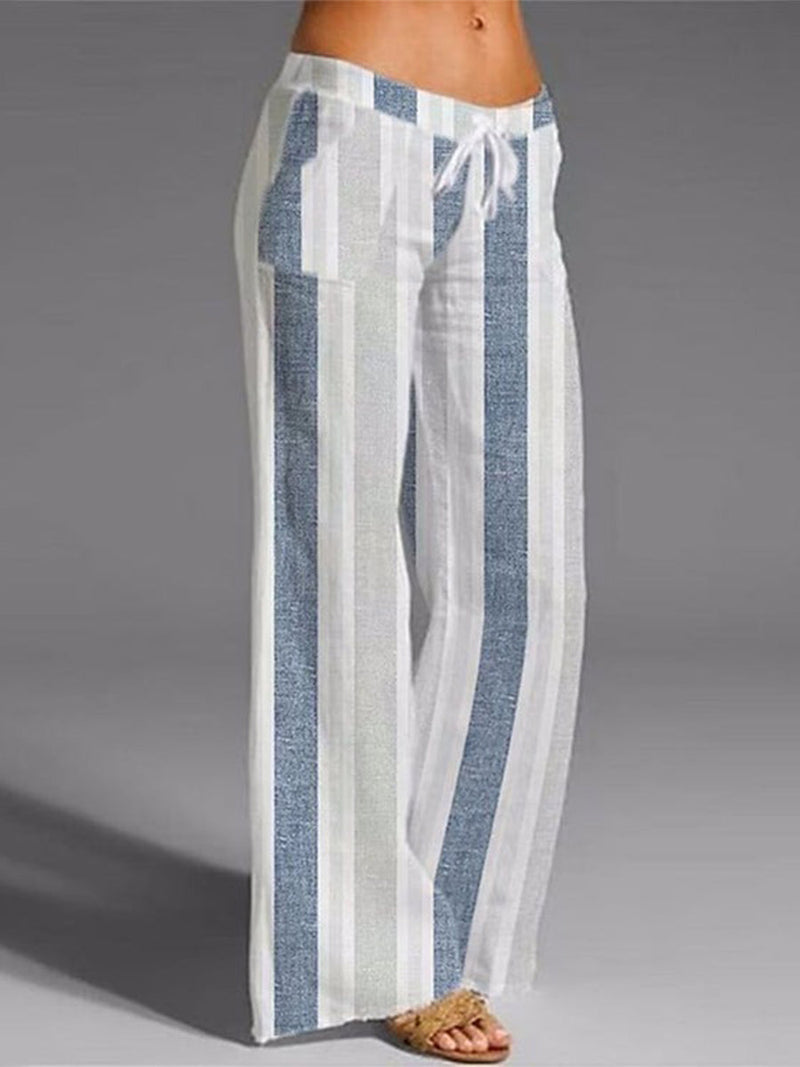 Fresh White Color Block Drawstring Waist Pants