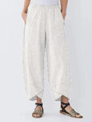 Women's Cropped Elastic Waist Casual Pants with Cross Hem
