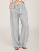 Casual Wide Leg Women's Pants with Elastic Drawstring Waist