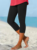 Women's High Waist Cropped Leggings with Scallop Edging